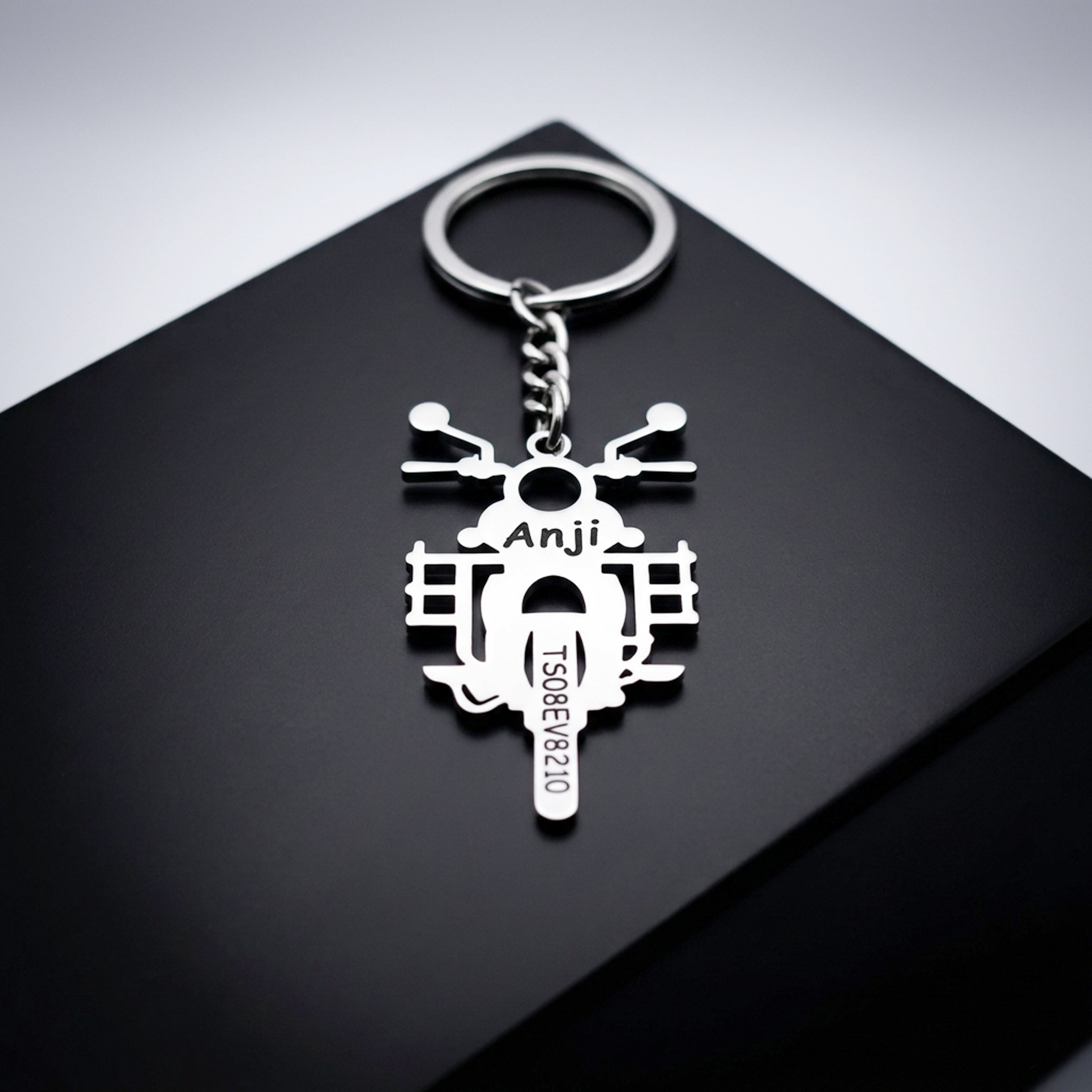 Metal Bike Key Chain with Name and Number