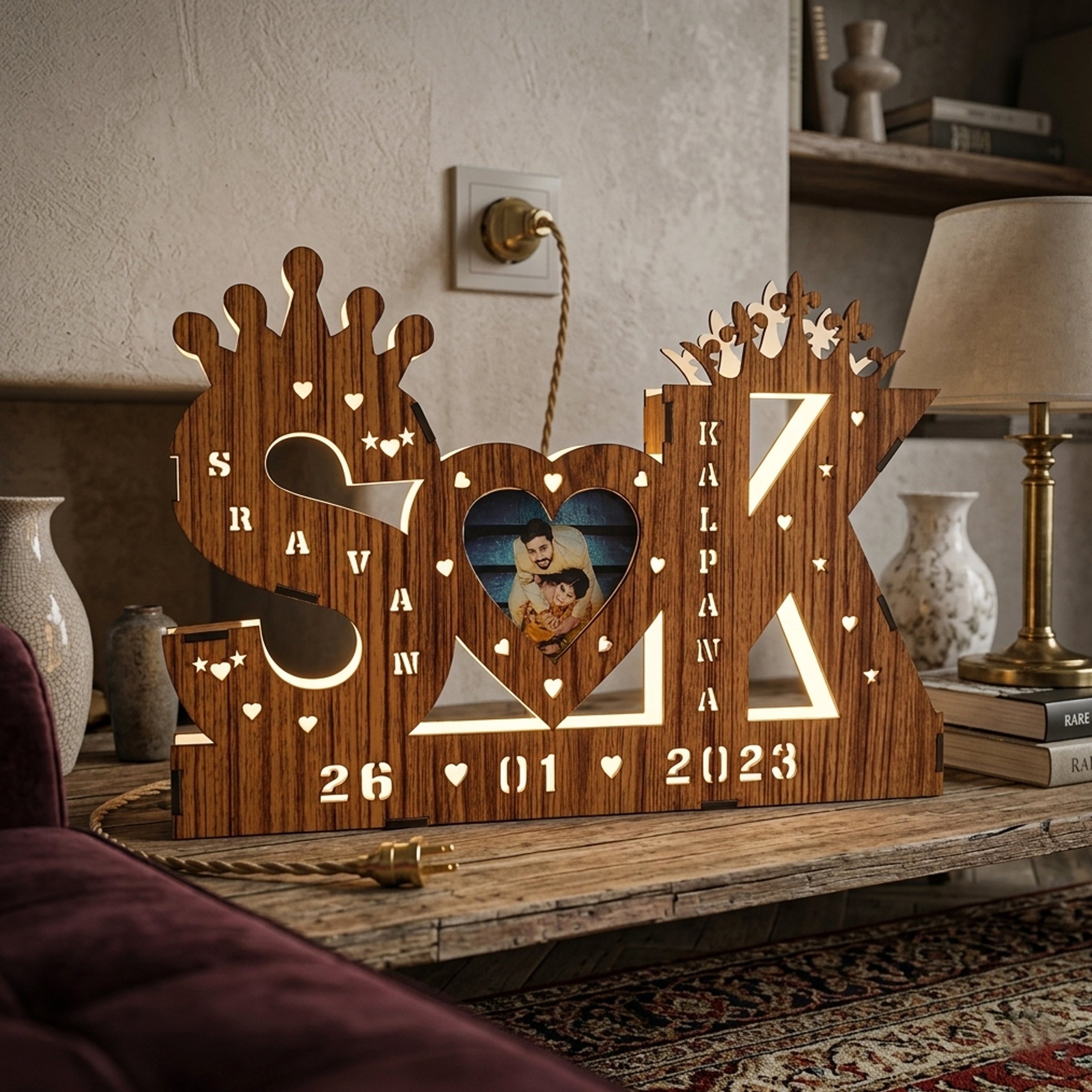 Wooden Letters with Lighting and Phto