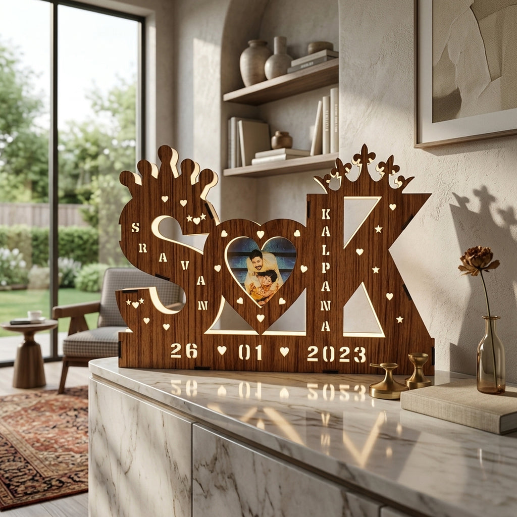 Wooden Letters with Lighting and Phto